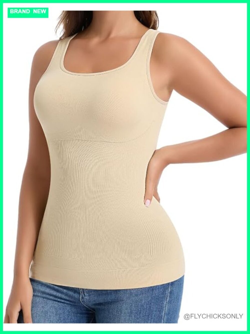 Shapewear Tank Top with Built In Bra Tummy Control Square Neck Camisole